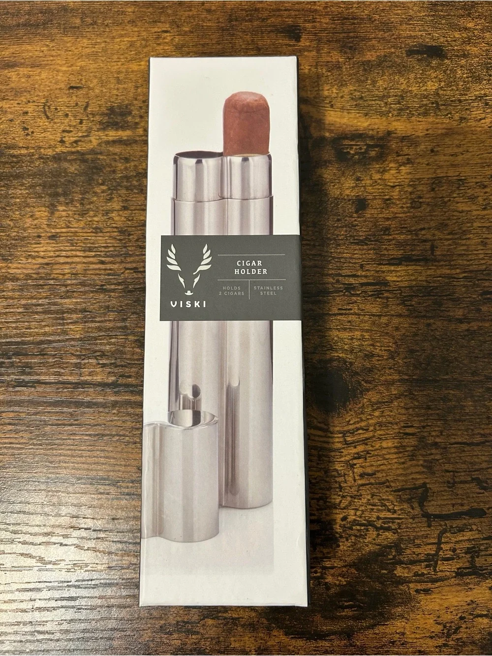 VISKI Stainless Steel Two-Cigar Travel Holder in Silver